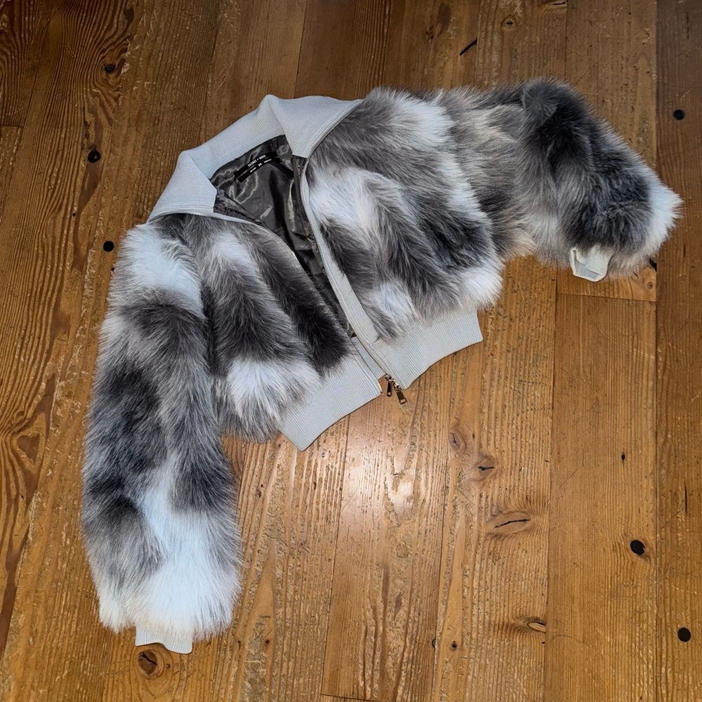 Cropped Faux Fur Disco Jacket - Size Medium